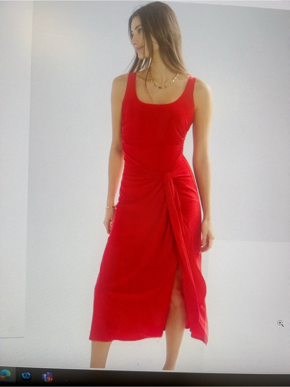 White House Black Market Red Sleeveless Midi Dress with Side Drape